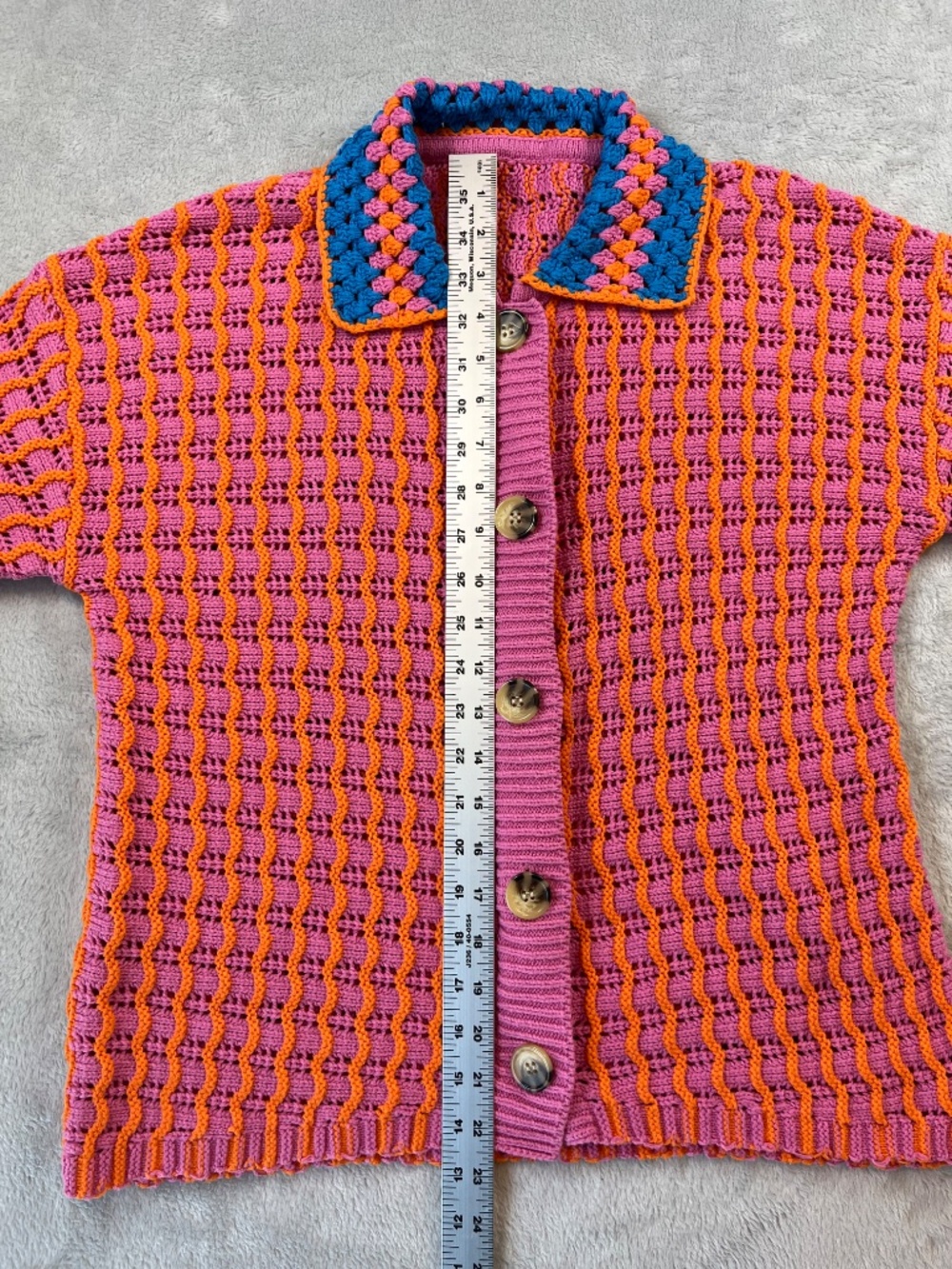 Vibrant BDG PInk & Orange Chunky Knit Cardigan Sweater Urban Outfitters - Picture 8 of 10